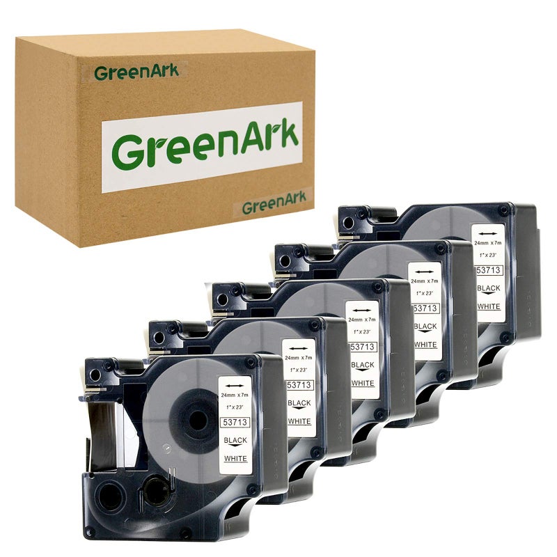 GREENARK Compatible for DYMO Standard D1 53713 Labeling Tapes  Black on White Label Tape  1 Inch(24mm) x 23 Feet  for DYMO LabelManager and LabelWriter Duo Label Makers  5 Cartridges 53713 Label Tapes - Image 1